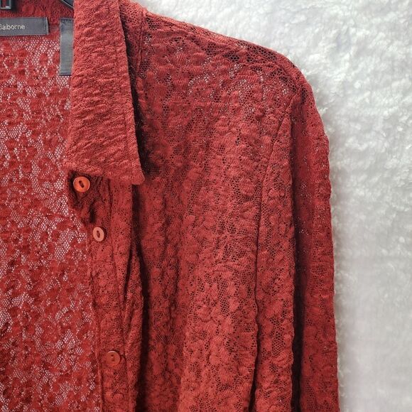 Liz Claiborne Lace Button Down Red Blouse Size Medium - Picture 16 of 16
